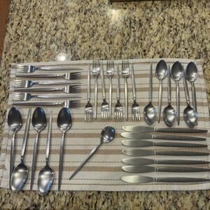 Stanley Roberts Astro Stainless Flatware Japan MCM Satin 32 Piece Set Service
